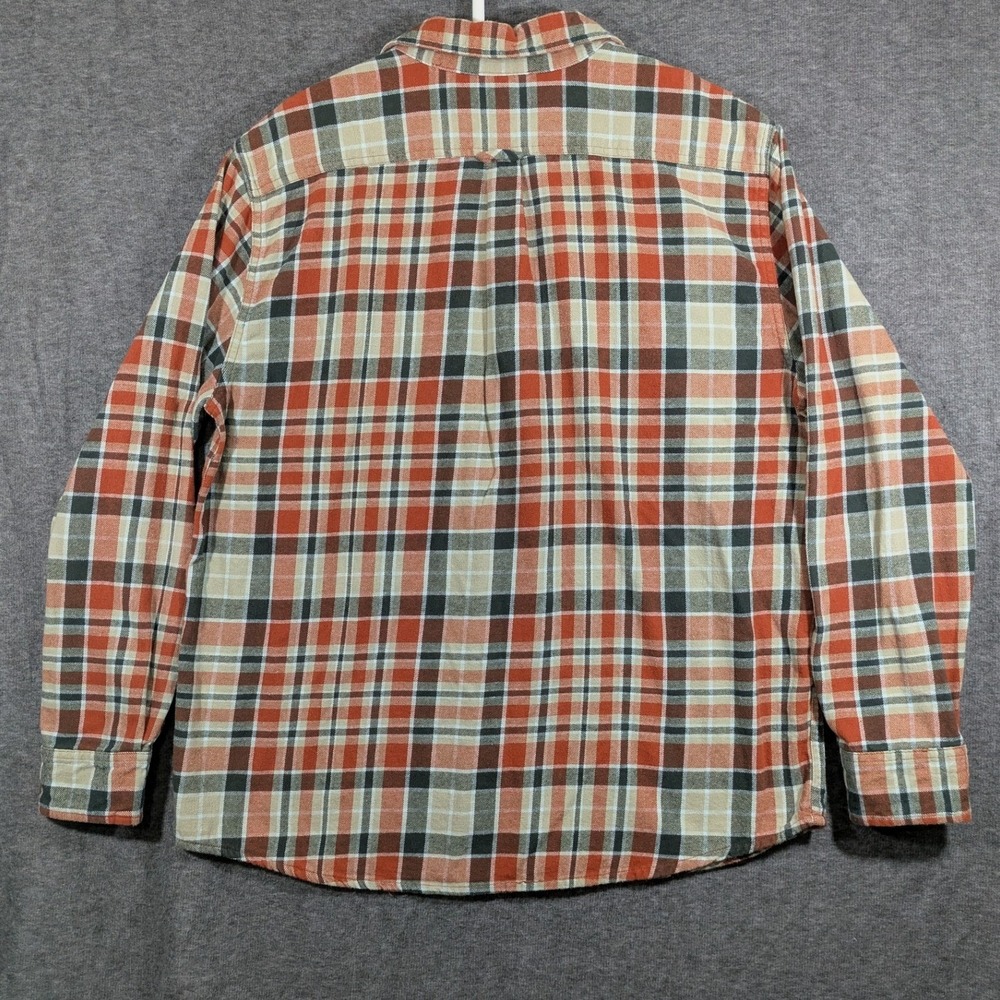Eddie Bauer Men's Long Sleeve Orange Tan Plaid 100% Cotton Flannel Shirt Size XL - Picture 2 of 7